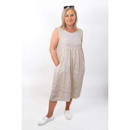 Amazing Woman Nerida Natural Scoop Neck Linen Dress - Beige
