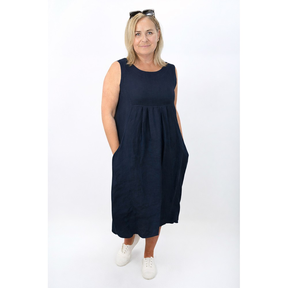Amazing Woman Nerida Navy Scoop Neck Linen Dress Navy