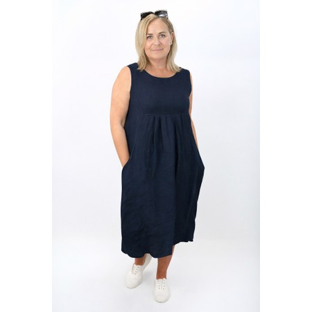 Amazing Woman Nerida Navy Scoop Neck Linen Dress - Blue