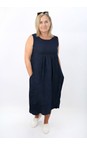 Amazing Woman Navy Nerida Navy Scoop Neck Linen Dress  