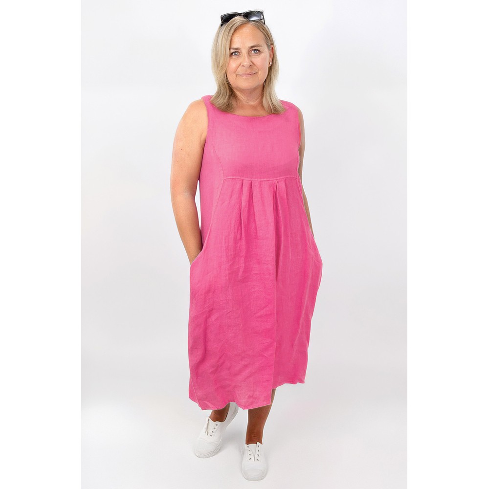 Amazing Woman Nerida Pink Scoop Neck Linen Dress Pink