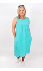Amazing Woman Turquoise Nerida Turquoise Scoop Neck Linen Dress  