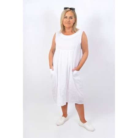 Amazing Woman Nerida White Scoop Neck Linen Dress - White