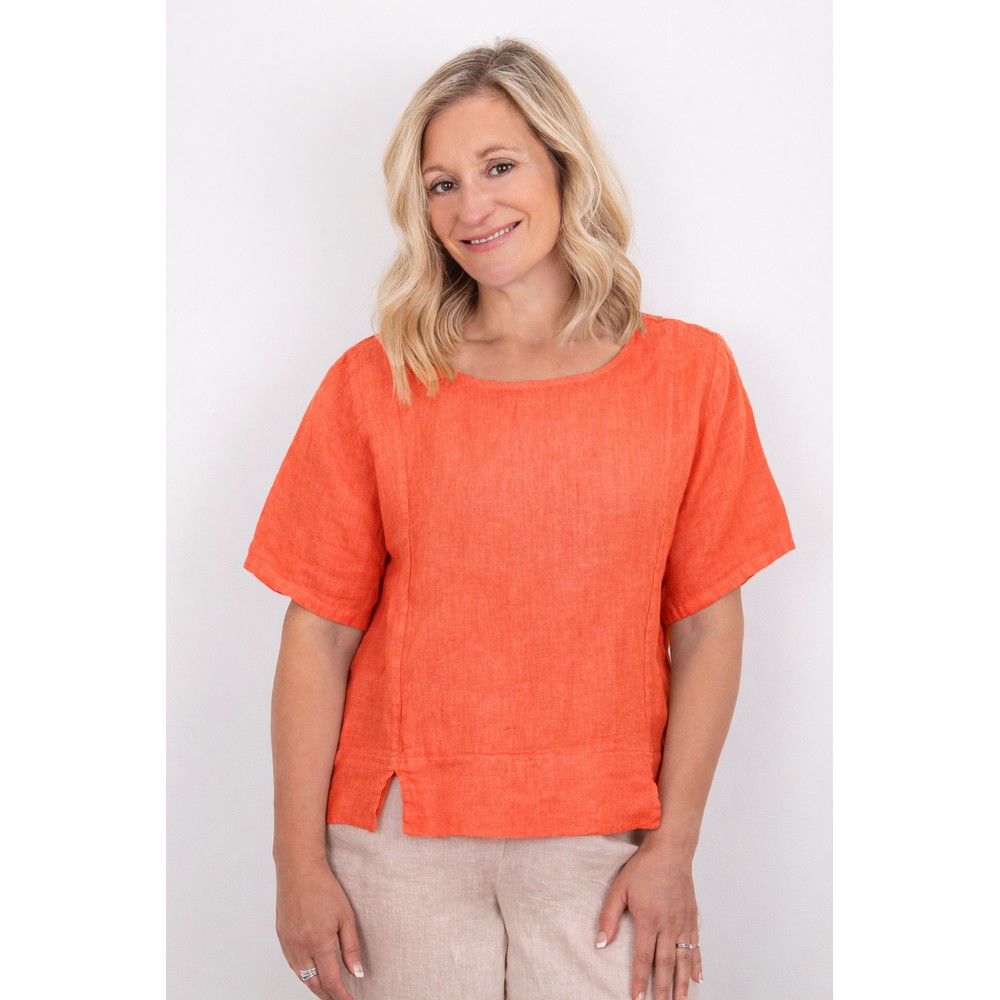 Amazing Woman Lucie Papaya Short Sleeved Linen Top Papaya
