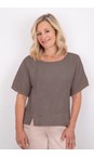 Amazing Woman Dark Mud Lucie Short Sleeved Dark Mud Linen Top  