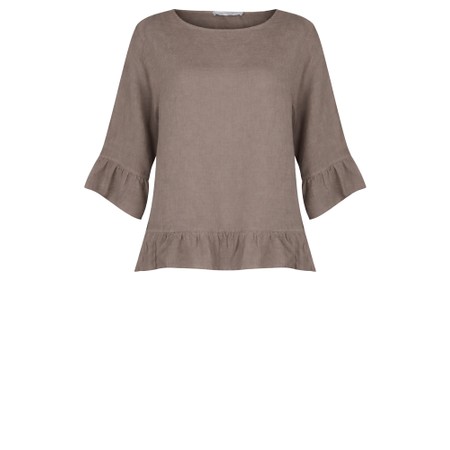 Amazing Woman Julia Dark Mud Linen Frill Top - Beige