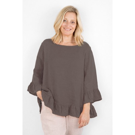 Amazing Woman Julia Dark Mud Linen Frill Top - Beige
