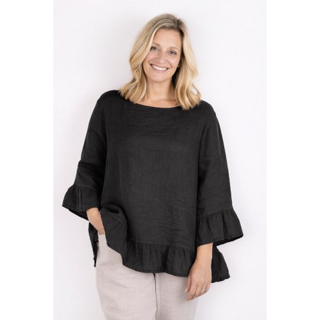 Amazing Woman Julia Black Linen Frill Top - Black