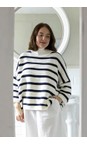 Chalk Navy / Ivory  Vicki Cotton Rib Navy And Ivory Stripe Jumper  