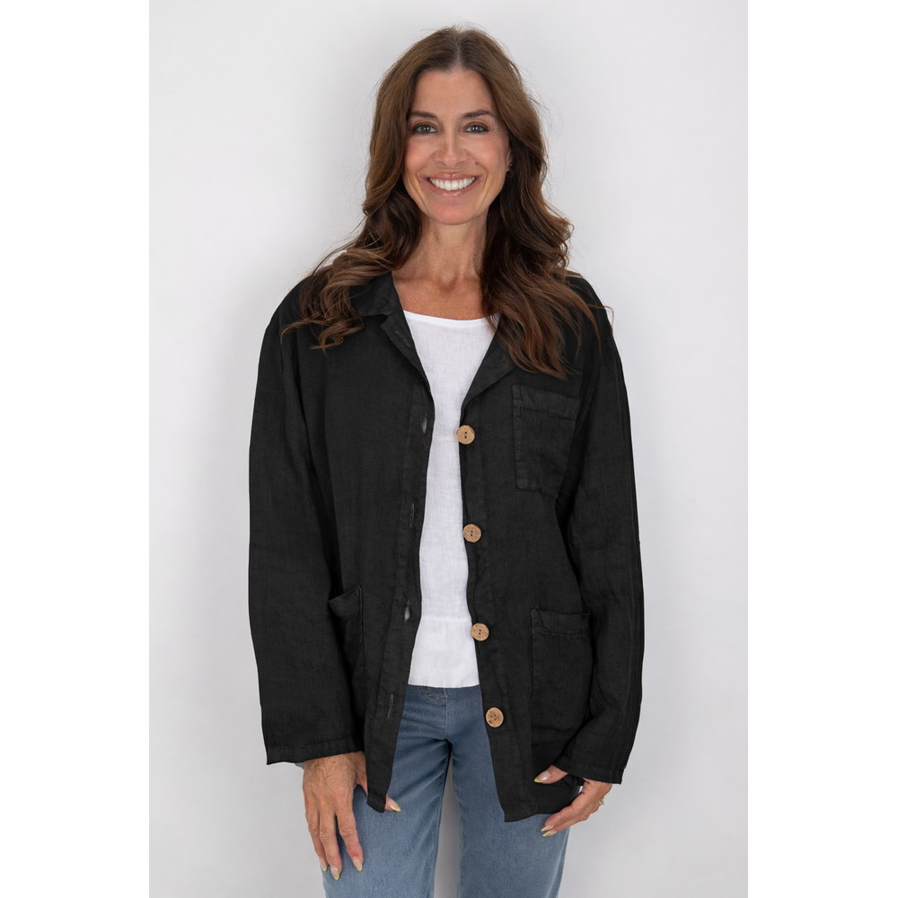 Amazing Woman Keely Black Chore Linen Jacket Black 