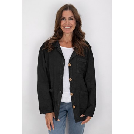 Amazing Woman Keely Black Chore Linen Jacket - Black