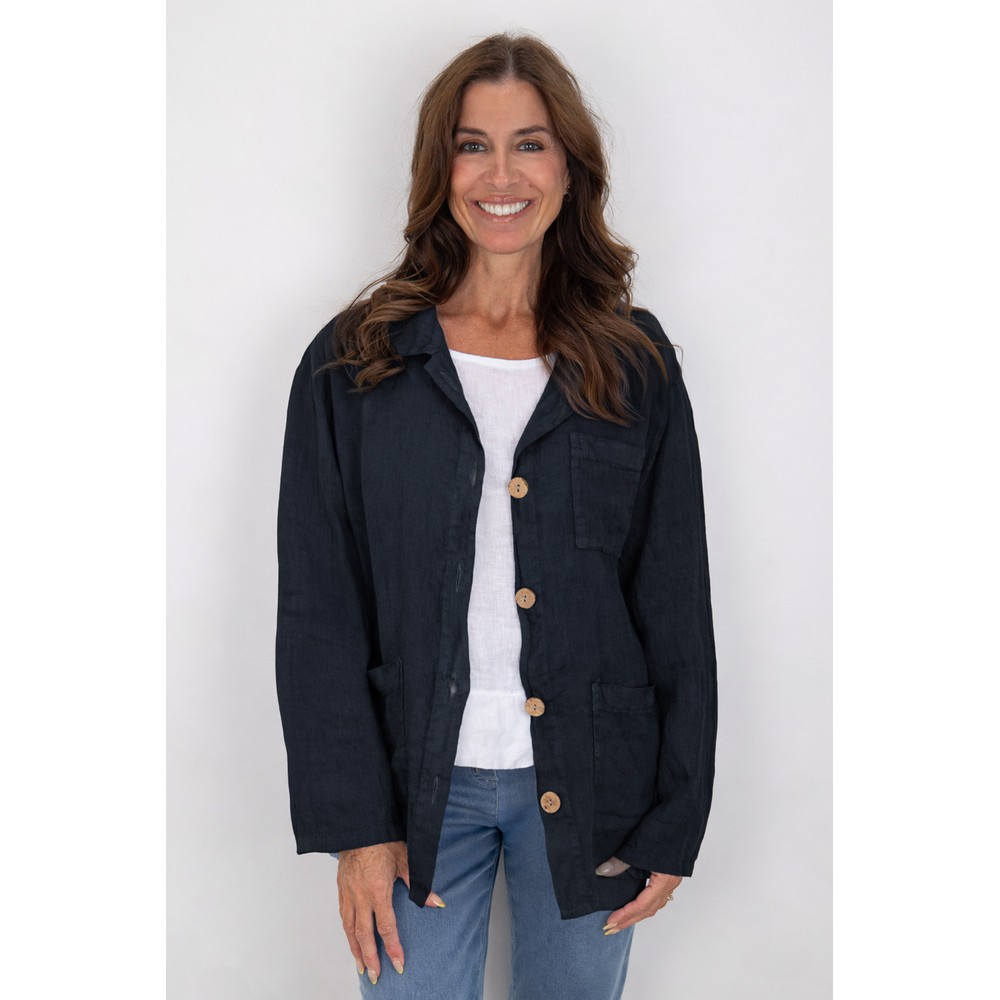 Amazing Woman Keely Navy Chore Linen Jacket Navy