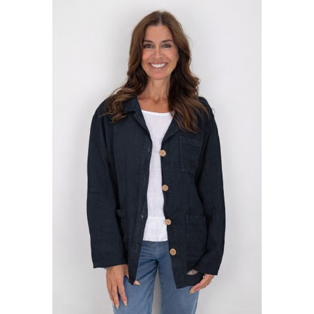 Amazing Woman Keely Navy Chore Linen Jacket - Blue