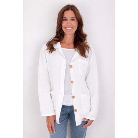 Amazing Woman Keely White Chore Linen Jacket - White