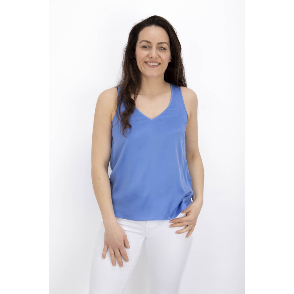 Mos Mosh Astrid V-Neck Ultramarine Silk Tank Top 431 Ultramarine