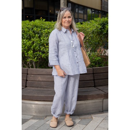 Sahara Linen Ticking Stripe Bubble Trouser - Blue