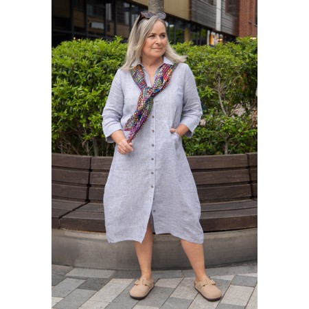 Sahara Linen Ticking Stripe Shirt Dress - Blue