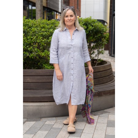 Sahara Linen Ticking Stripe Shirt Dress - Blue