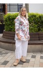 Sahara White / Multi Botanical Floral Linen Flare Shirt  