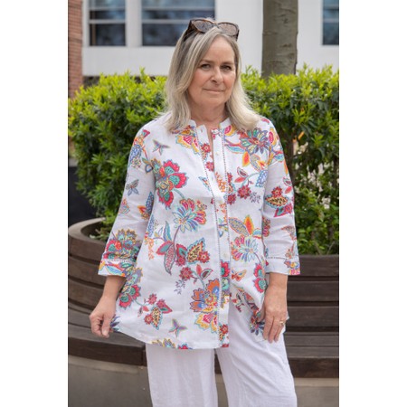 Sahara Botanical Floral Linen Flare Shirt - White