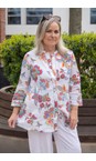 Sahara White / Multi Botanical Floral Linen Flare Shirt  