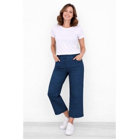 Robell Debby 09 Deep Cobalt Blue Crop Wide Leg Pull On Jean - Blue