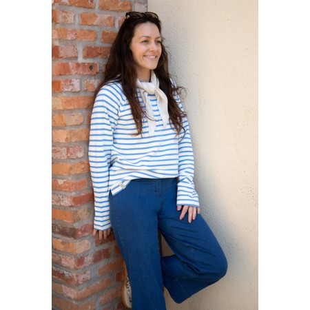 Mos Mosh Lidy O-Long Sleeve Ultramarine Striped Top - Blue