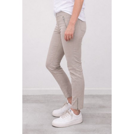 Robell Nena Sand Washed Denim Ankle Zip Cropped Jeans - Beige