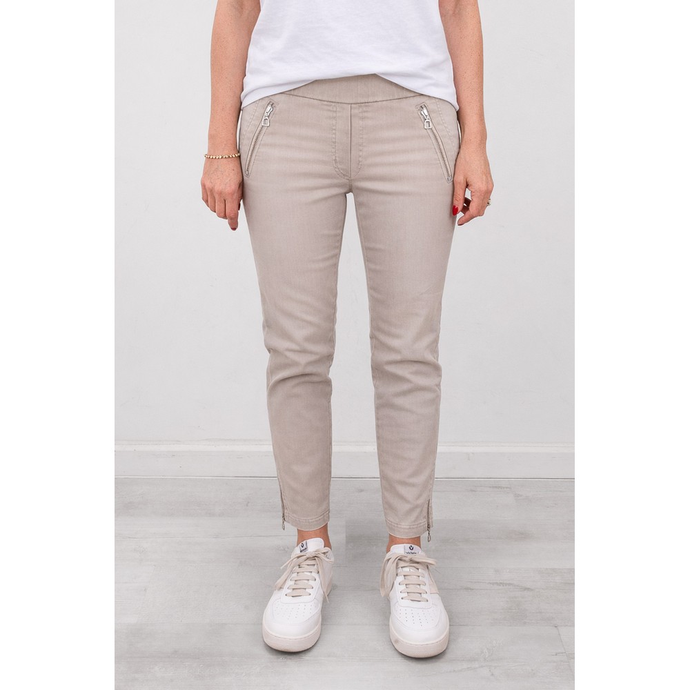 Robell Nena Sand Washed Denim Ankle Zip Cropped Jeans Sand 14