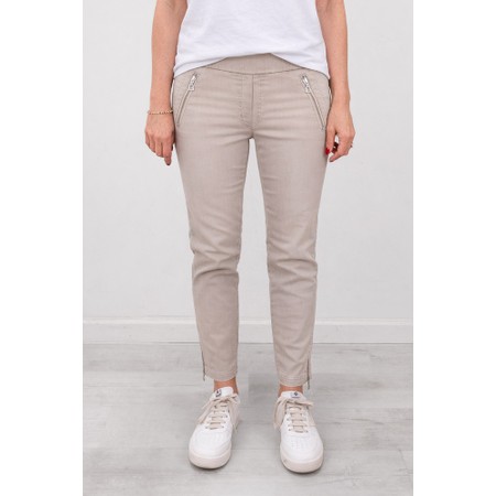 Robell Nena Sand Washed Denim Ankle Zip Cropped Jeans - Beige