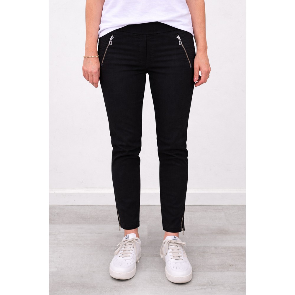 Robell Nena 09 Black Ankle Zip Cropped Powerstretch Jean Black 90