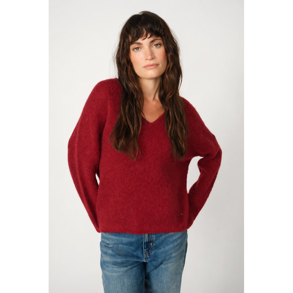 Mos Mosh Thora Rhythmic Red V-Neck Knit Top 269 Rhythmic Red