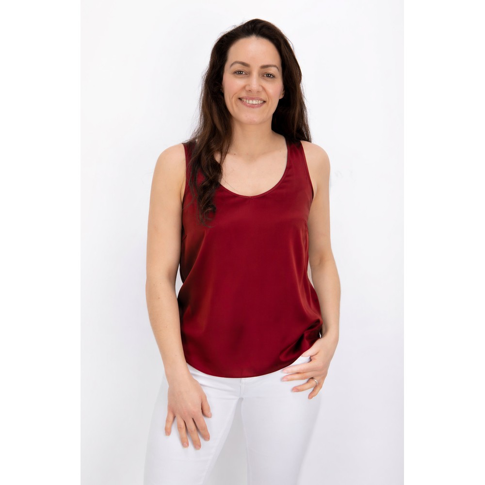 Mos Mosh MM Astrid Round Neck Rhythmic Red Silk Tank Top 269 Rhythmic Red