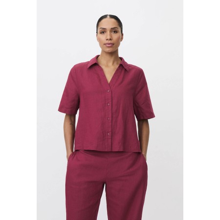 Masai Clothing MaIryssa Beet Red Solid Linen Shirt - Red