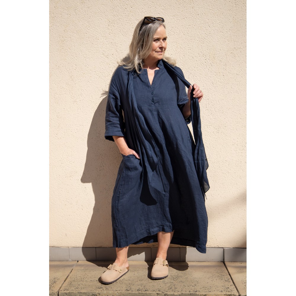 Mama B Dicembre L Blu Oversized Linen Shirt Dress Blu