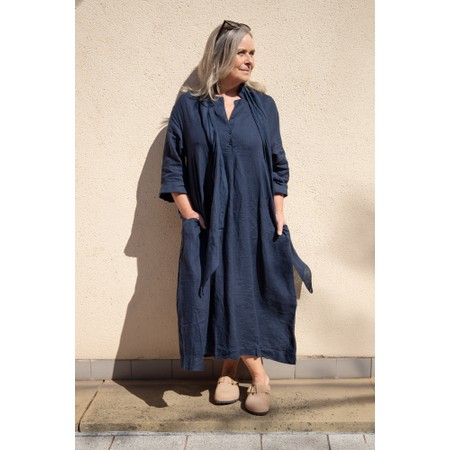 Mama B Dicembre L Blu Oversized Linen Shirt Dress - Blue