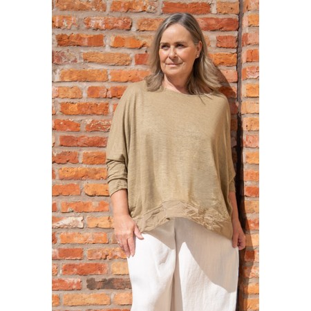Mama B Bamboo Cumino Rlelaxed Boxy-Fit Linen Blend Top - Beige