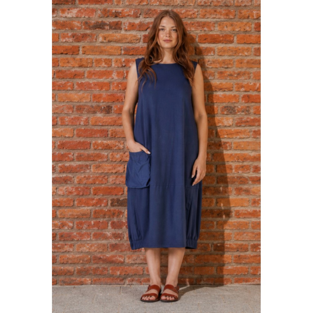 Mama B Venerdi Blu Contrast Crush Pocket Dress Blu