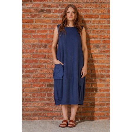 Mama B Venerdi Blu Contrast Crush Pocket Dress - Blue