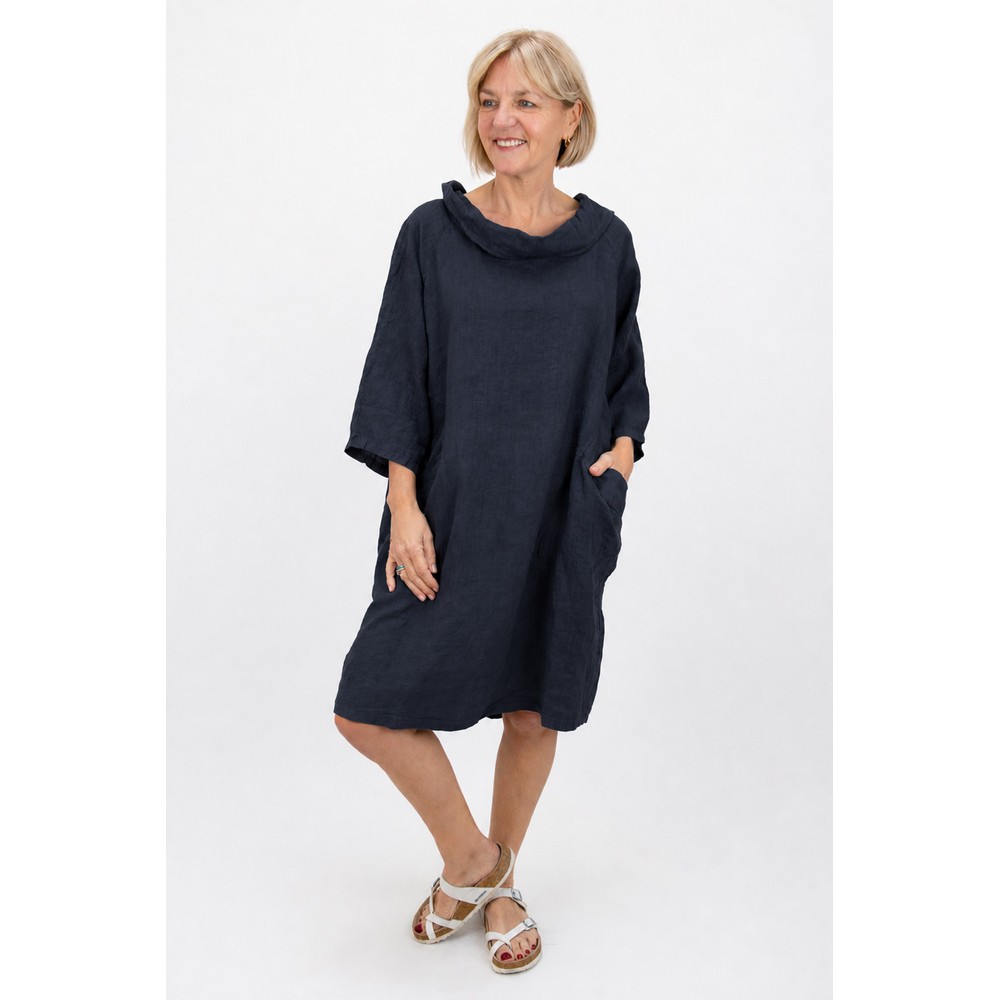 Amazing Woman Celine Navy Linen Dress Navy