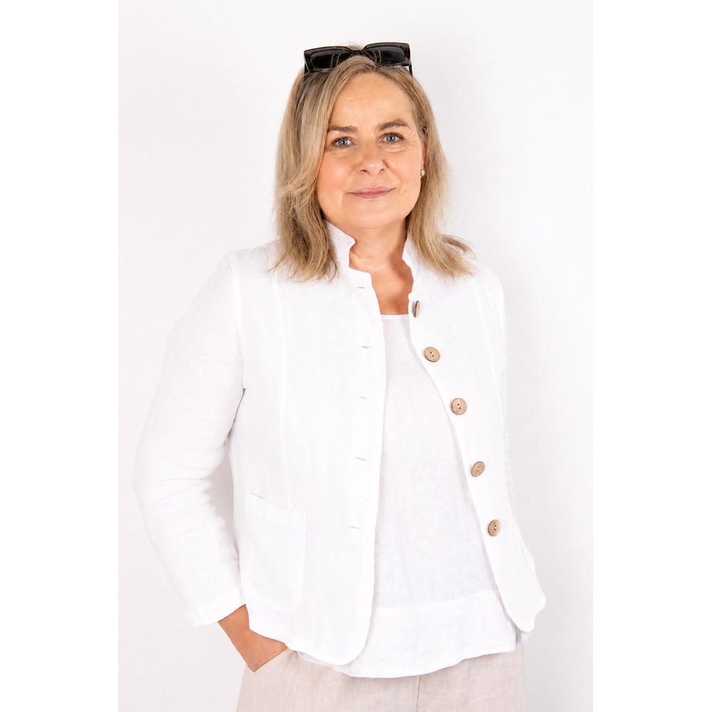 Amazing Woman Katia White Front Pocket Short Linen Jacket White 