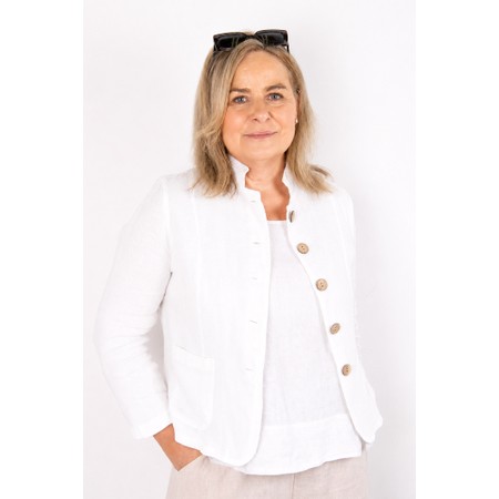 Amazing Woman Katia White Front Pocket Short Linen Jacket - White
