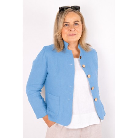 Amazing Woman Katia Blue Front Pocket Short Linen Jacket - Blue
