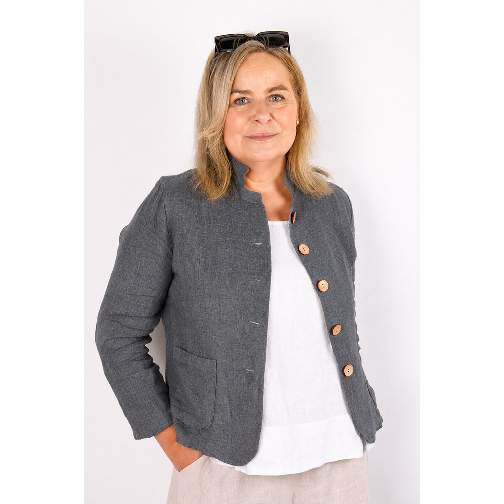 Amazing Woman Katia Charcoal Front Pocket Short Linen Jacket Charcoal