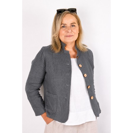 Amazing Woman Katia Charcoal Front Pocket Short Linen Jacket - Black