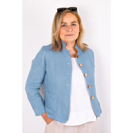 Amazing Woman Katia Denim Blue Front Pocket Short Linen Jacket - Blue