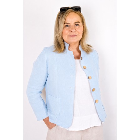 Amazing Woman Katia Ice Blue Front Pocket Short Linen Jacket - Blue