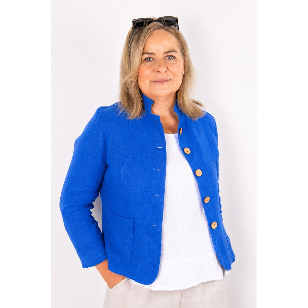 Amazing Woman Katia Royal Blue Front Pocket Short Linen Jacket Royal Blue