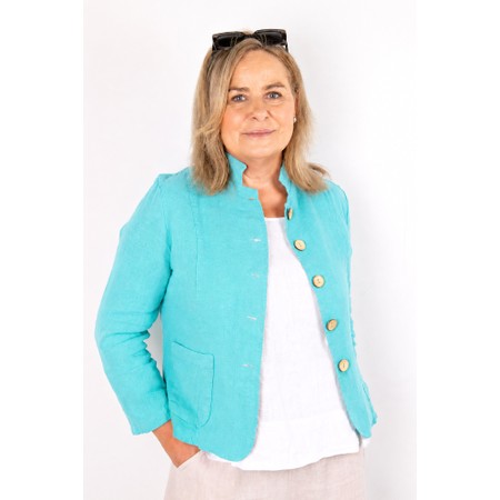 Amazing Woman Katia Turquoise Front Pocket Short Linen Jacket - Turquoise