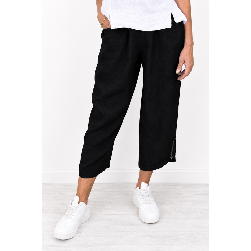 Amazing Woman Orla Black Cropped Linen Trouser Black 
